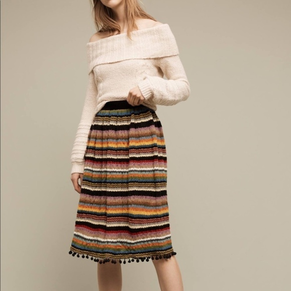Anthropologie Eri + Ali Striped & Pommed sweater knit skirt